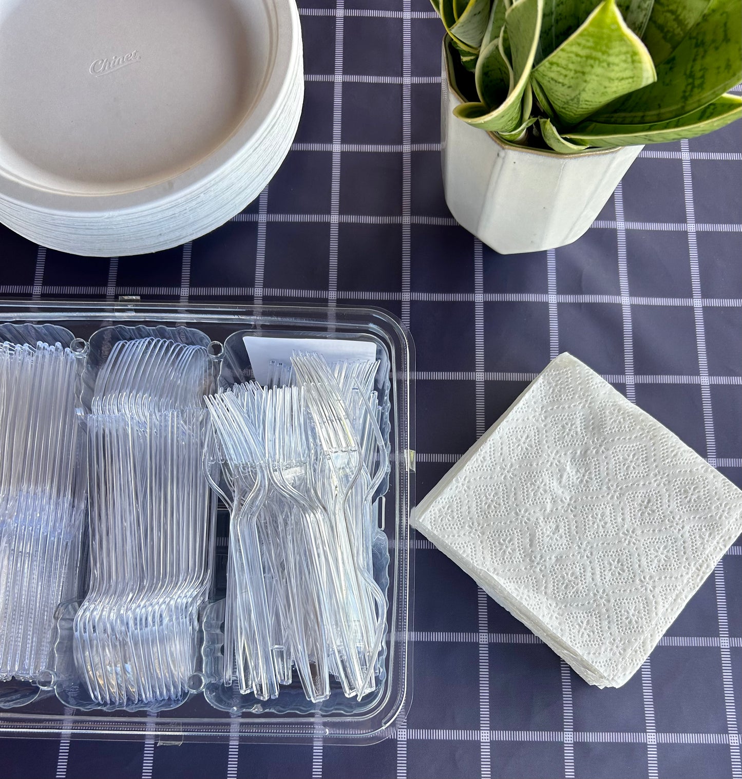 navy blue plaid wipeable spill proof reusable tablecloth picnic