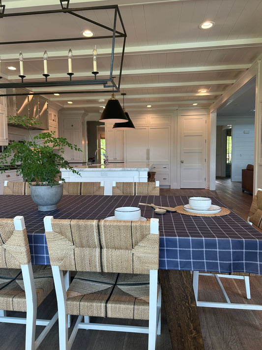 Blue navy plaid wipeable spill proof party tablecloth