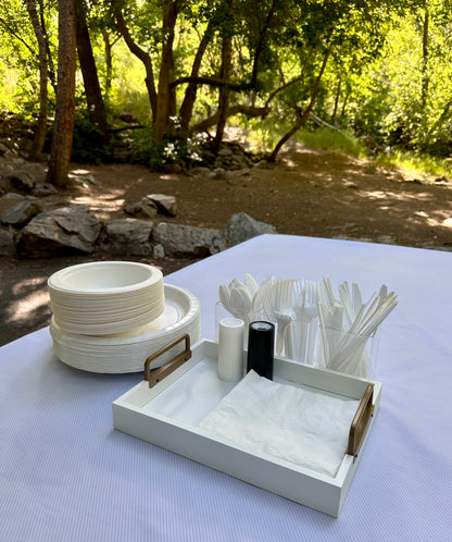 Seersucker blue and white pinstripe wipeable spill proof tablecloth picnic parties 