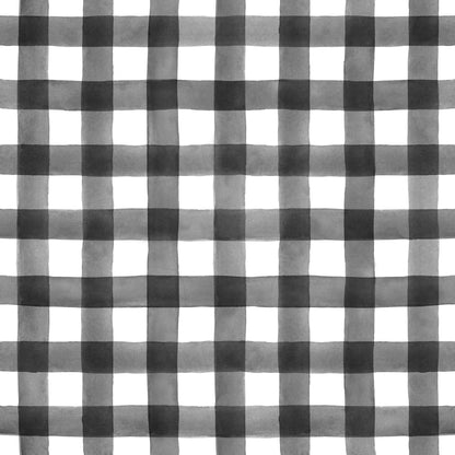 Black and white watercolor gingham wipeable spill proof party tablecloth