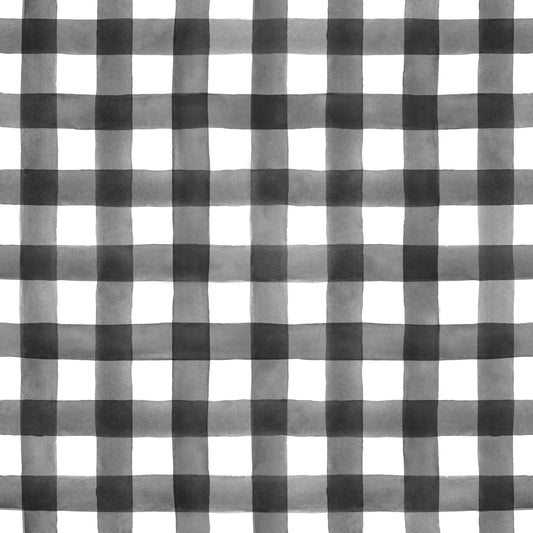 Black and white watercolor gingham wipeable spill proof party tablecloth